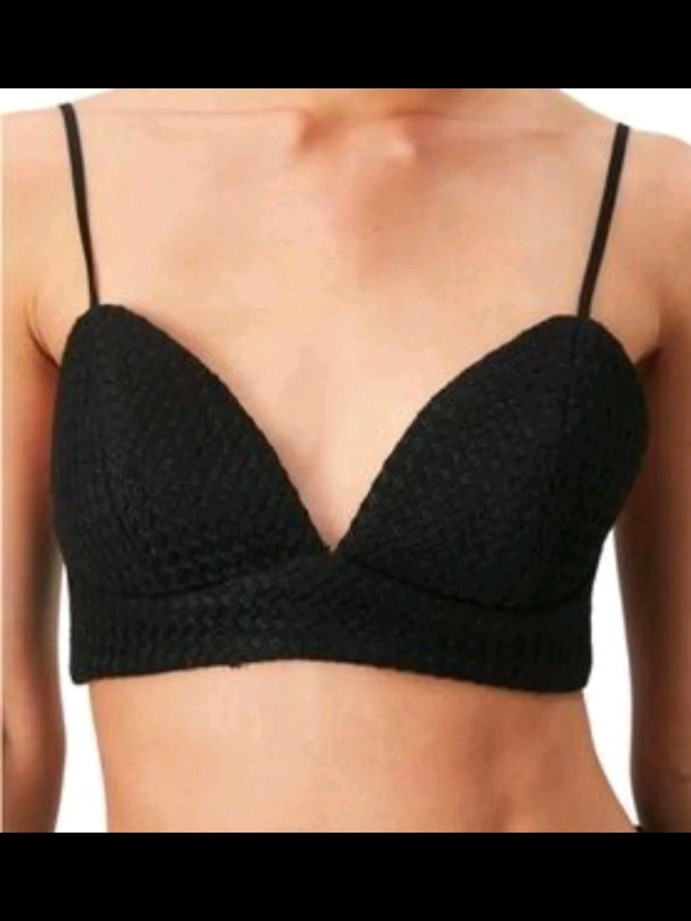 Bardot Black Textured Padded Bralette with Thin Straps